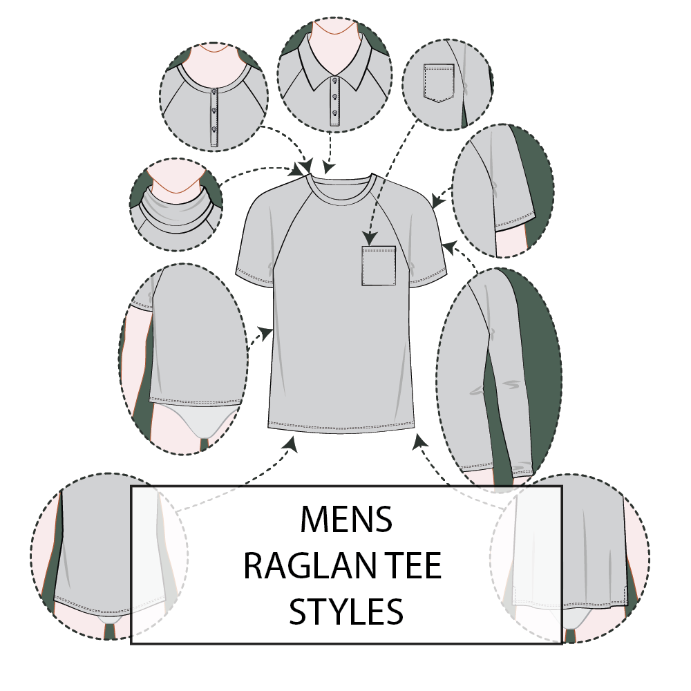 Men's T-Shirt Raglan Sleeve Pattern & Tech Pack