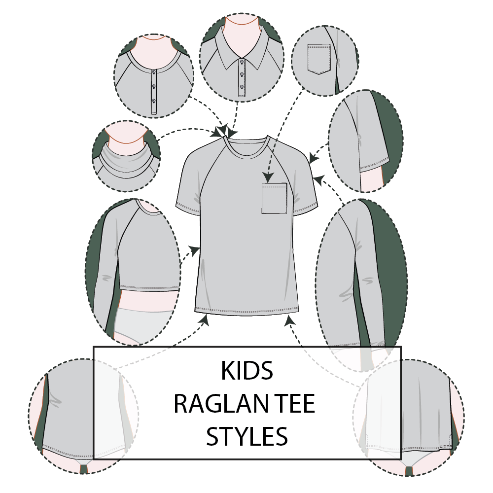 Kid's T-Shirt Raglan Sleeve Pattern & Tech Pack