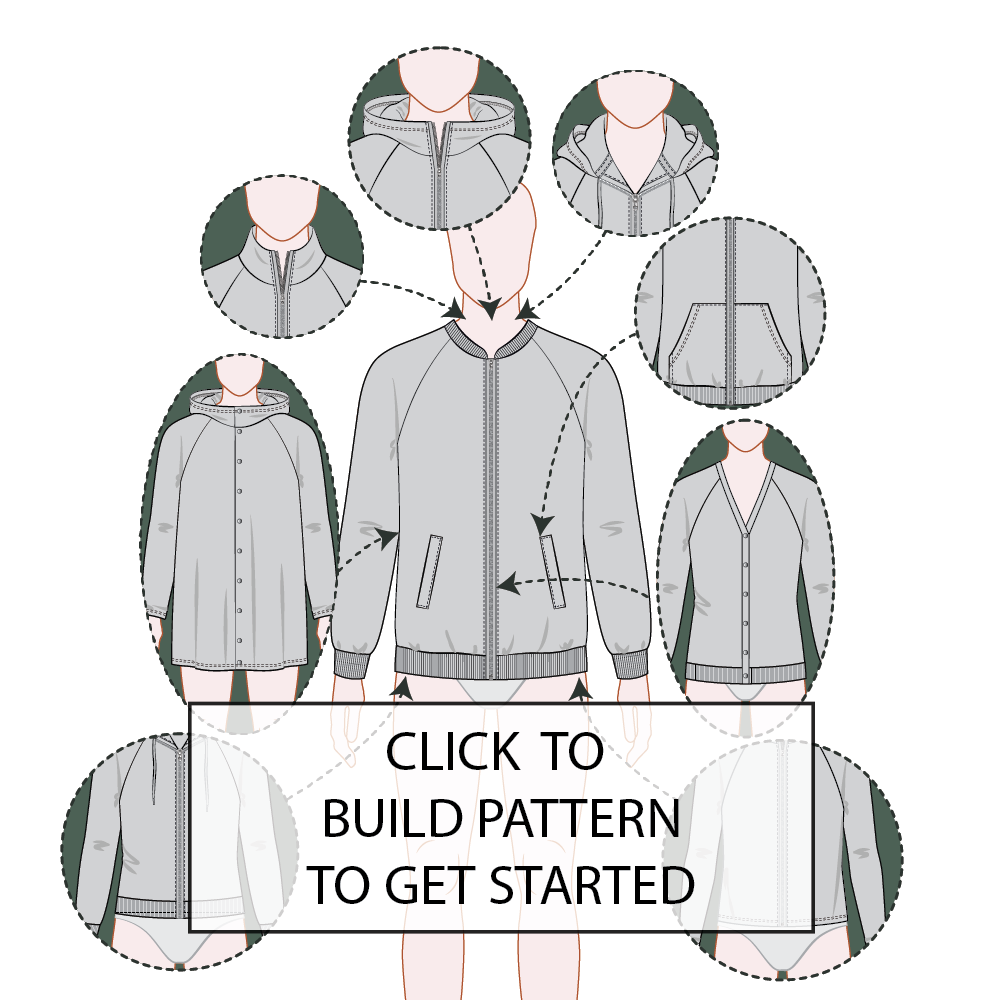 Men's Jacket Raglan Sleeve Pattern & Tech Pack