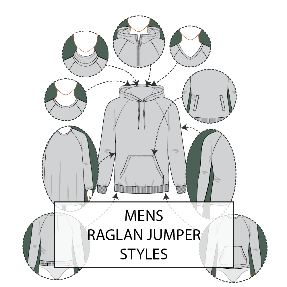 Men's Jumper Raglan Sleeve Pattern & Tech Pack