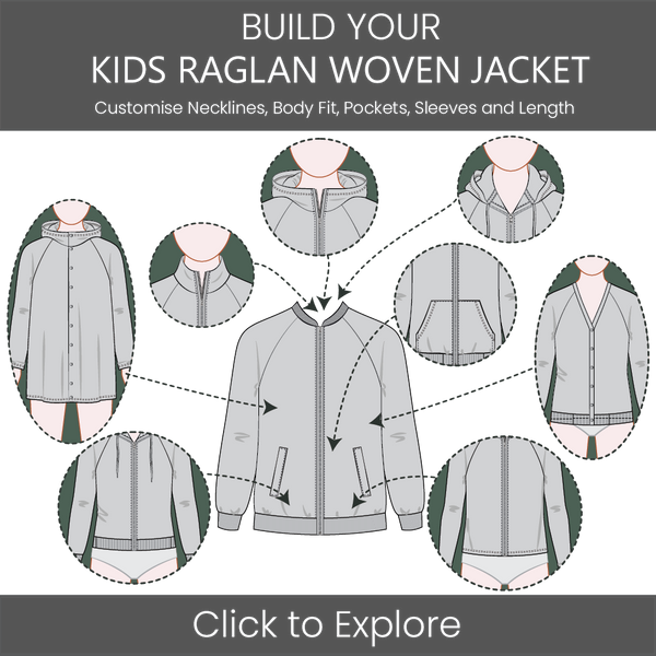 Kid's Woven Casual Jacket Raglan Sleeve Pattern & Tech Pack