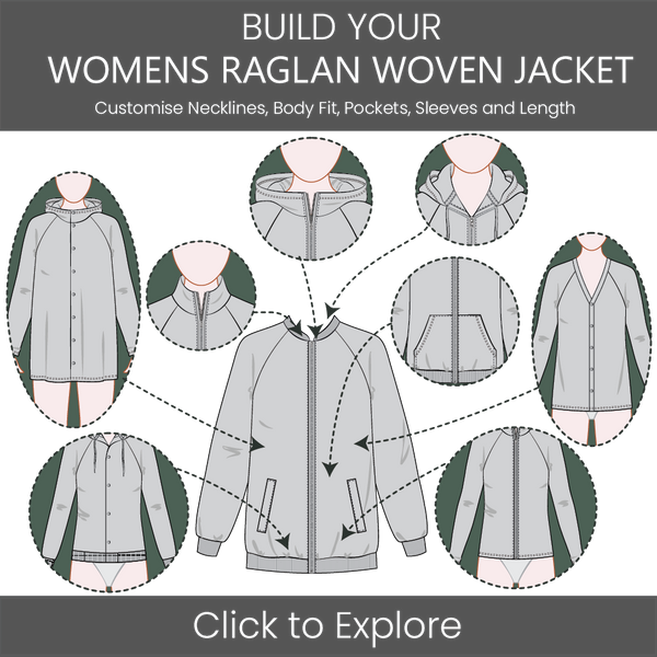 Women's Woven Casual Jacket Raglan Sleeve Pattern & Tech Pack
