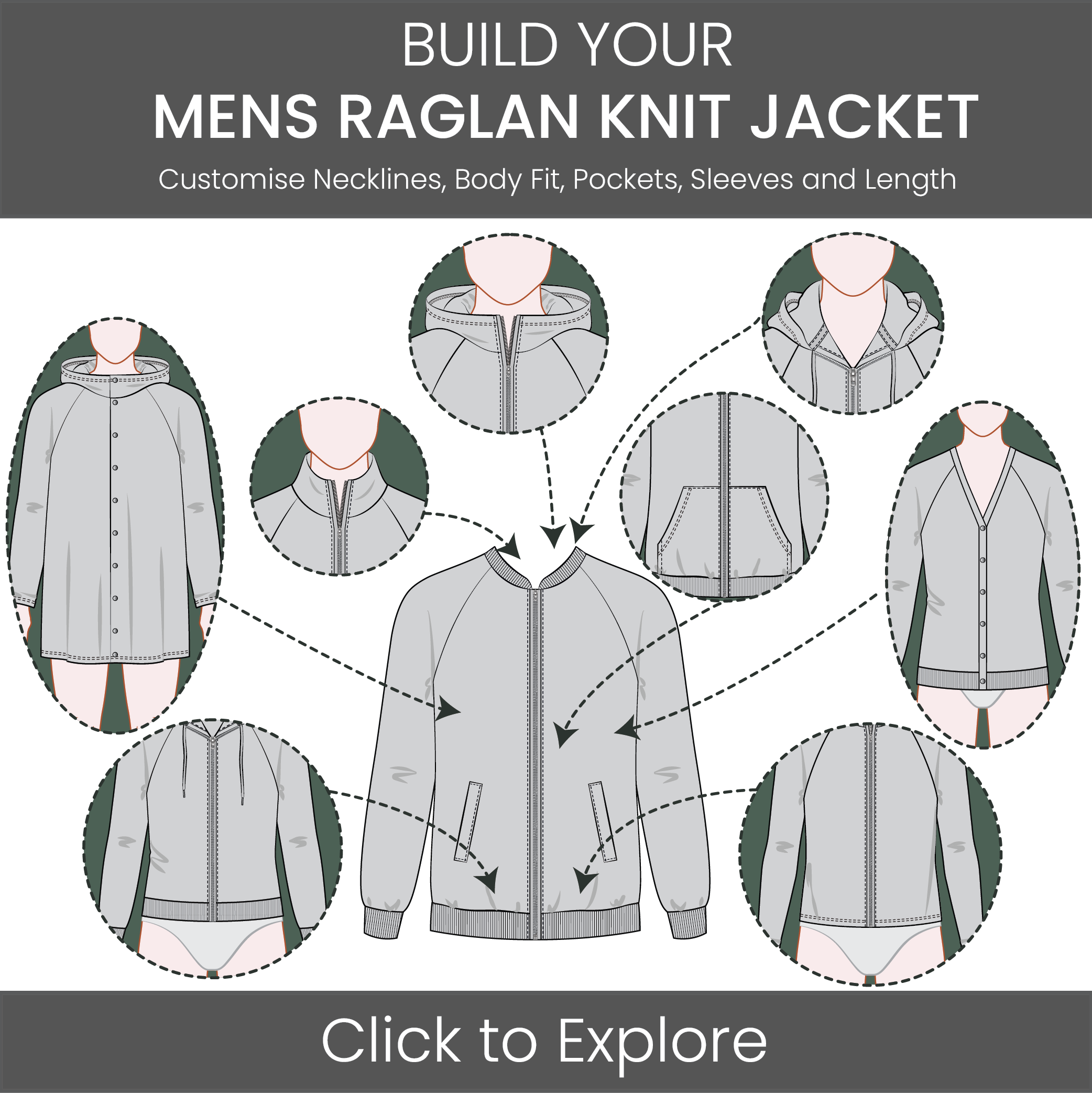 Men's Jacket Raglan Sleeve Pattern & Tech Pack