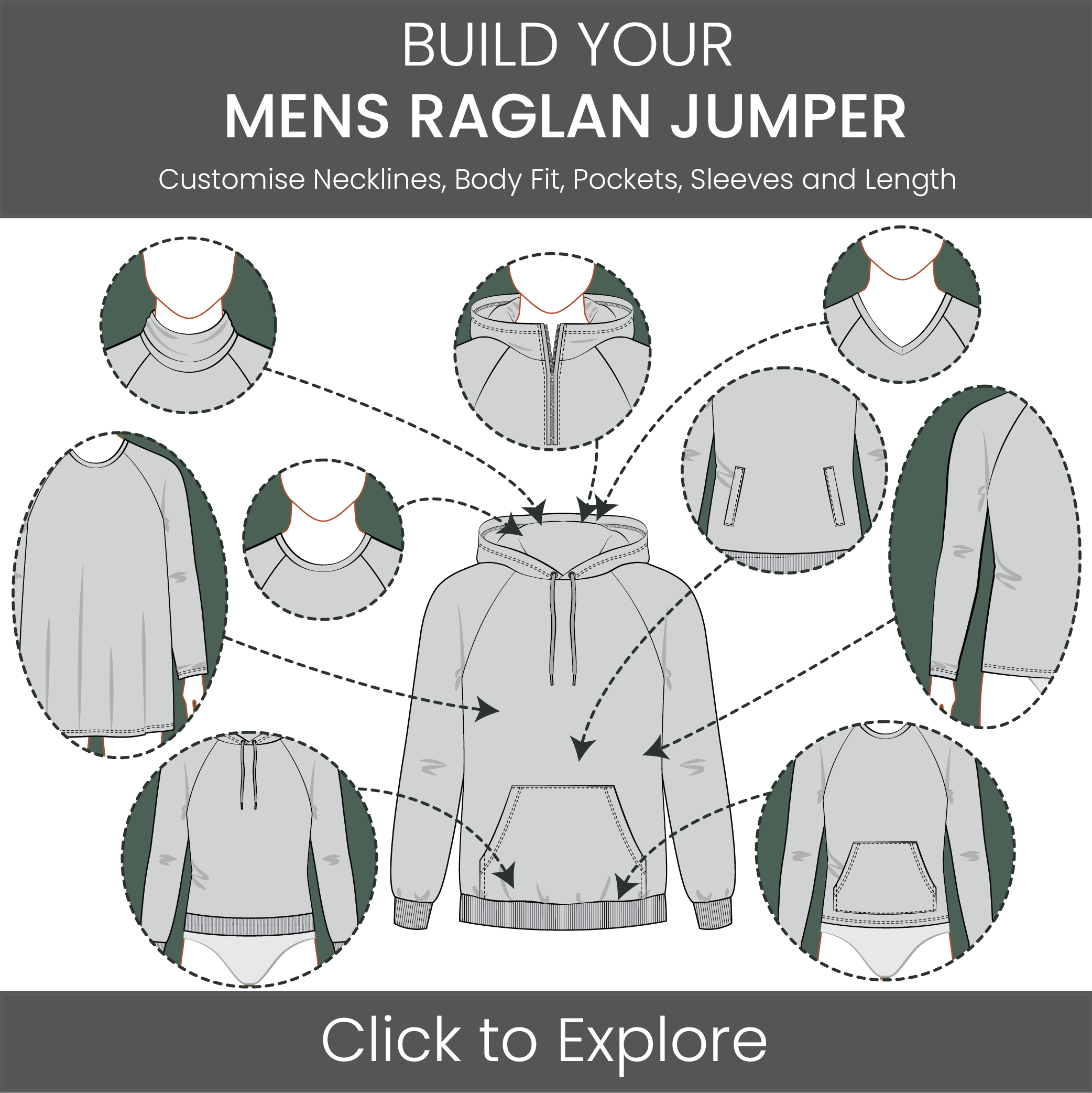 Men's Jumper Raglan Sleeve Pattern & Tech Pack