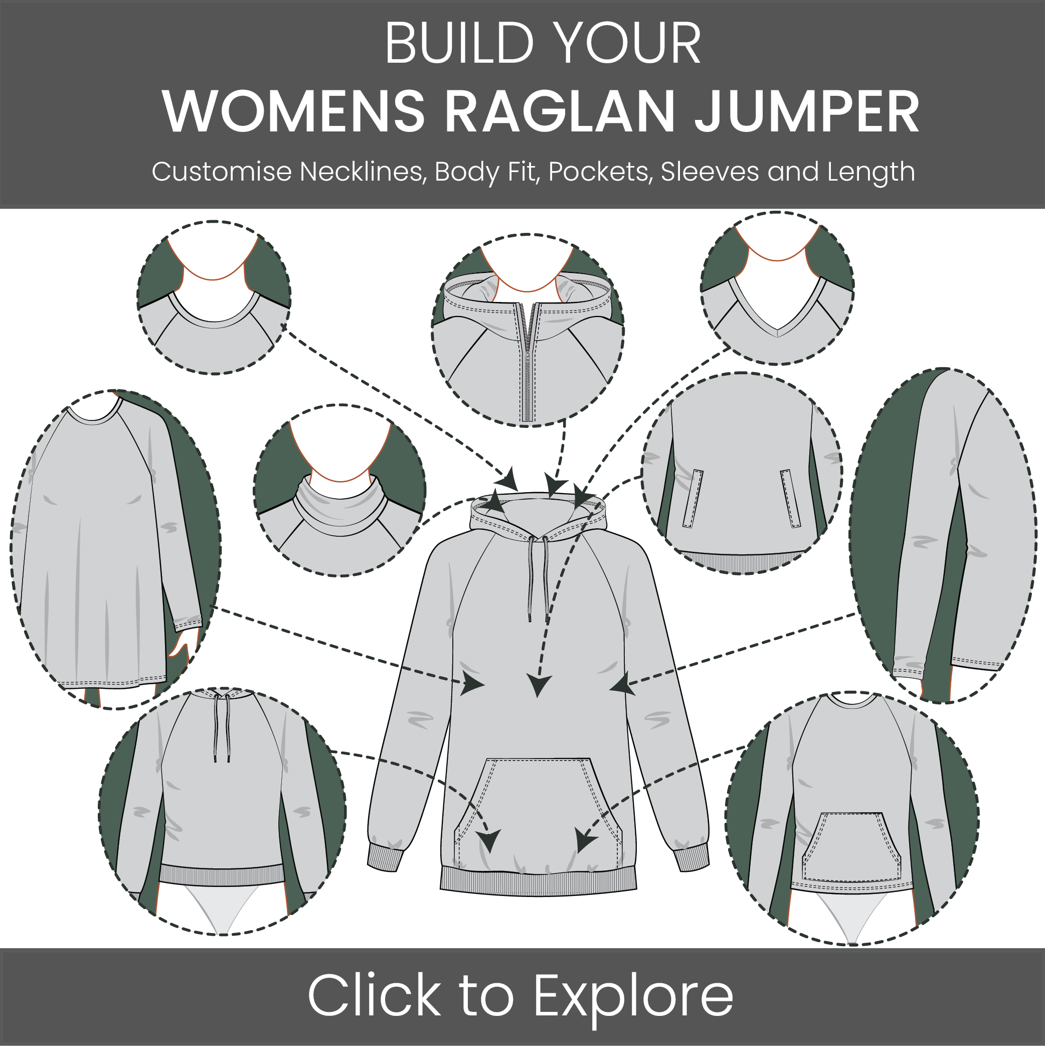 Women's Jumper Raglan Sleeve Pattern & Tech Pack