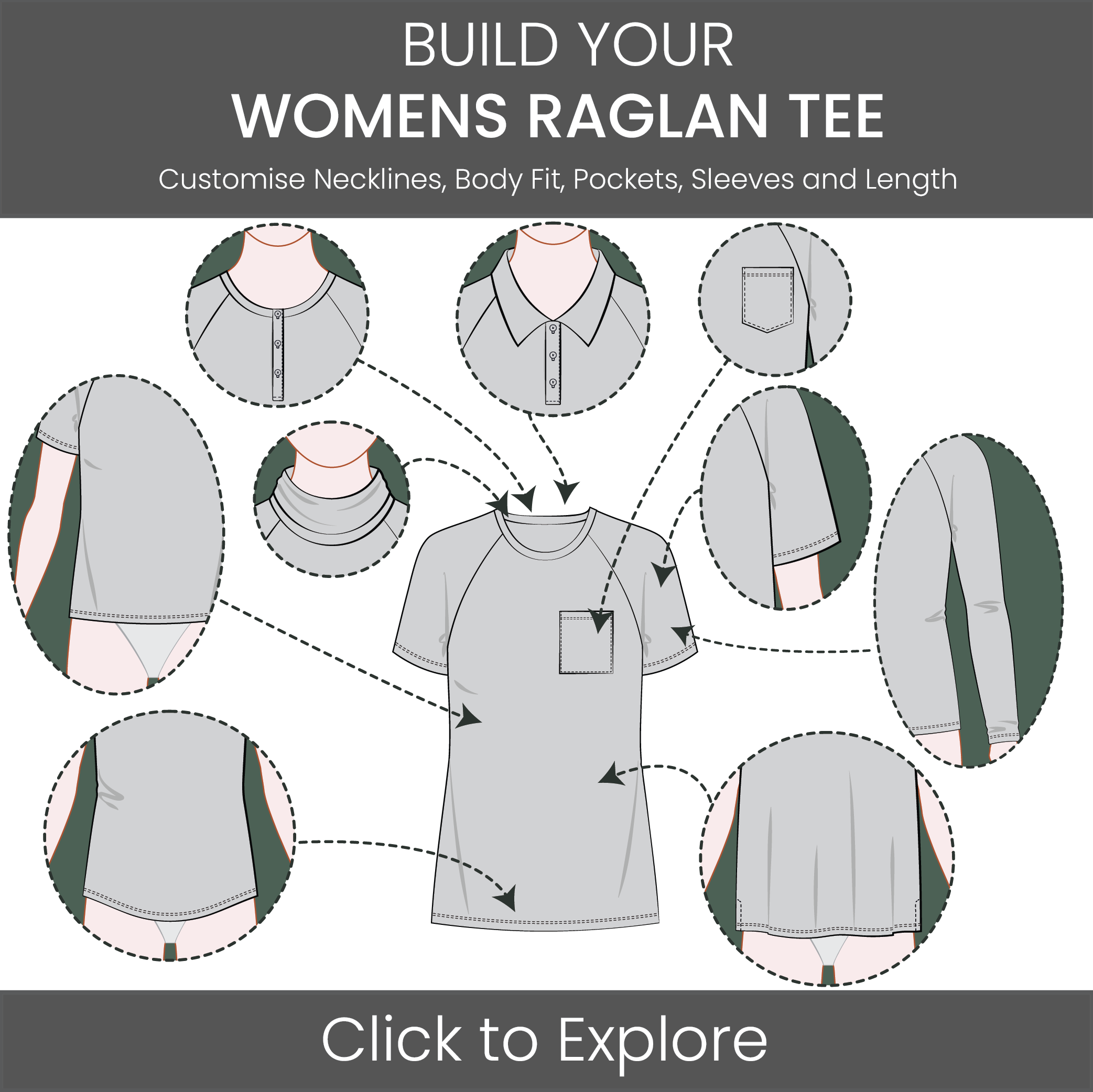 Women's T-Shirt Raglan Sleeve Pattern & Tech Pack