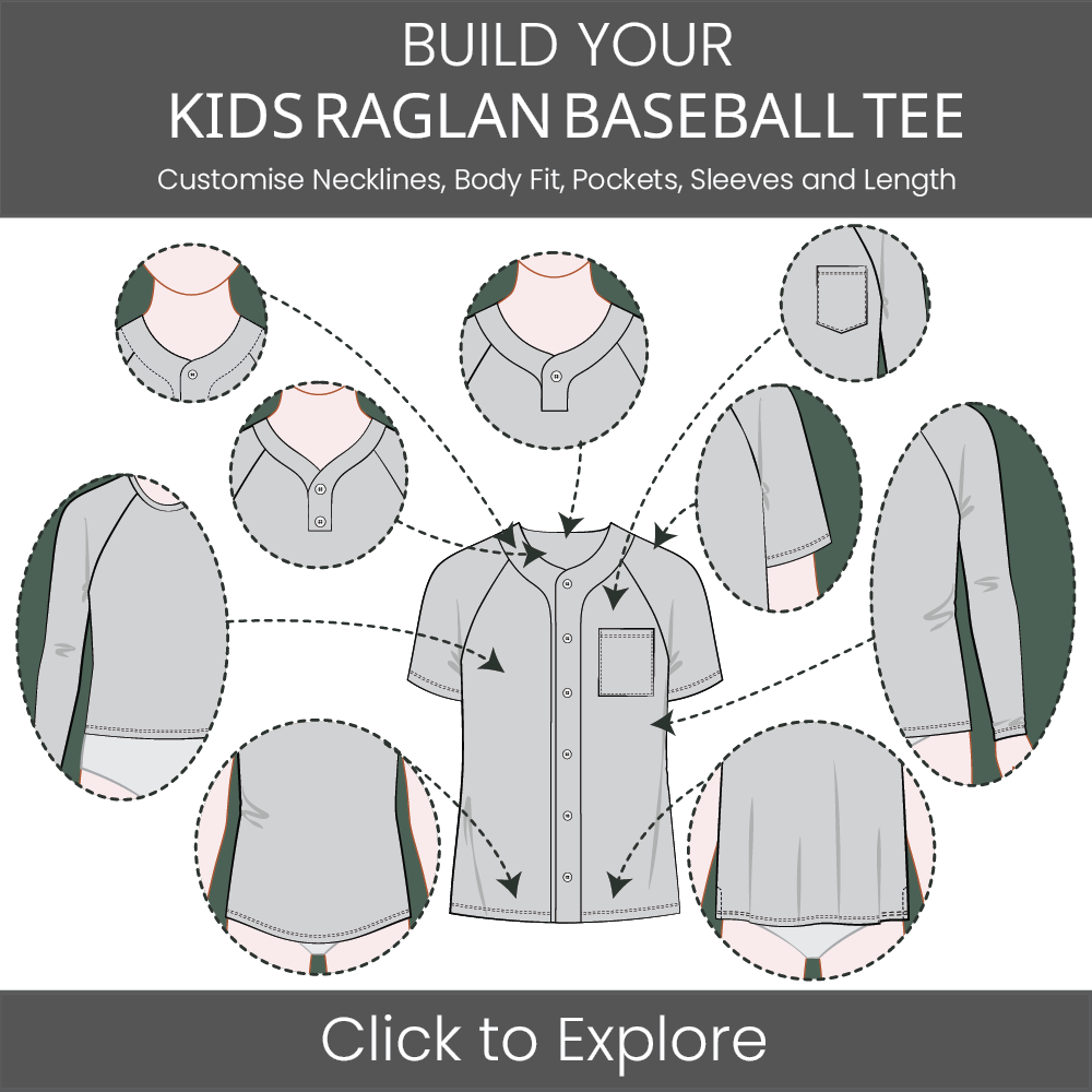 Kid's Baseball Jersey Raglan Sleeve Pattern & Tech Pack