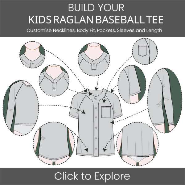 Kid's Baseball Jersey Raglan Sleeve Pattern & Tech Pack