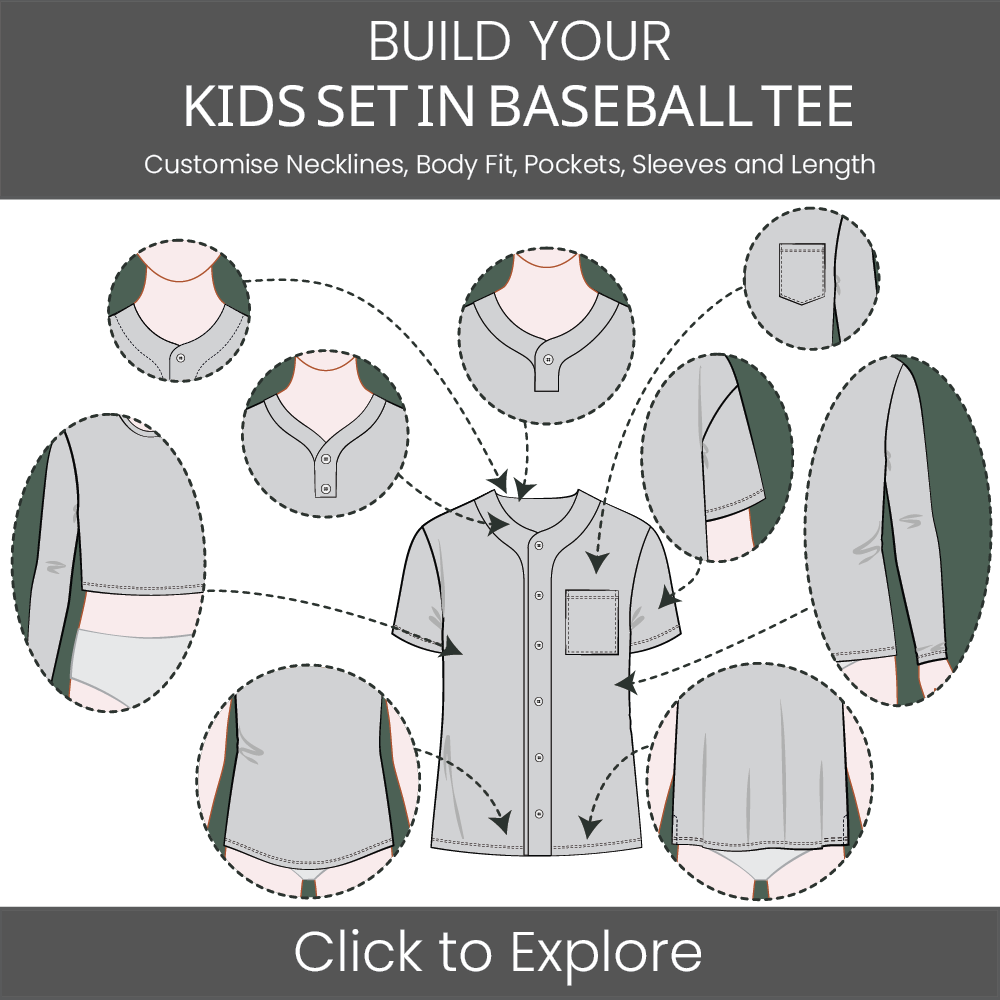 Kid's Baseball Jersey Set In Sleeve Pattern & Tech Pack