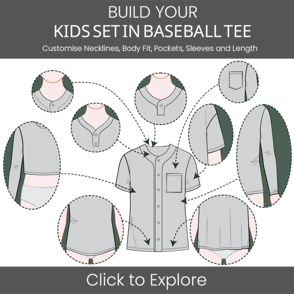 Kid's Baseball Jersey Set In Sleeve Pattern & Tech Pack