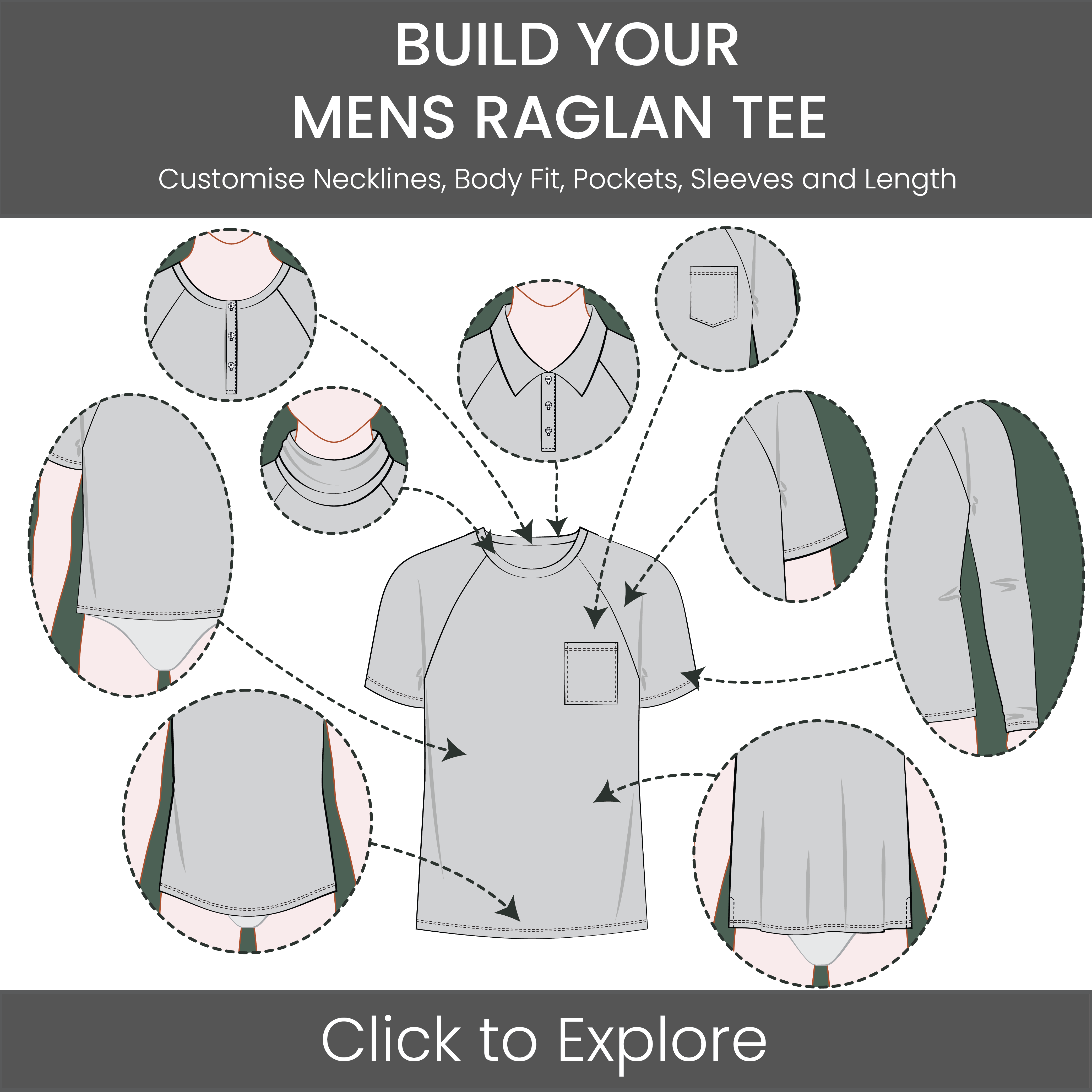 Men's T-Shirt Raglan Sleeve Pattern & Tech Pack